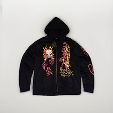 Ed By Ed Hardy Designs Tattoo Authentic Full Zip Hoodie Graphic Men's Size L NEW