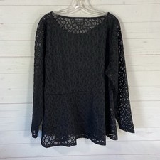 Lane Bryant Womens Sheer Lace Long Sleeve Top Sz 16 Black Stretch Pullover