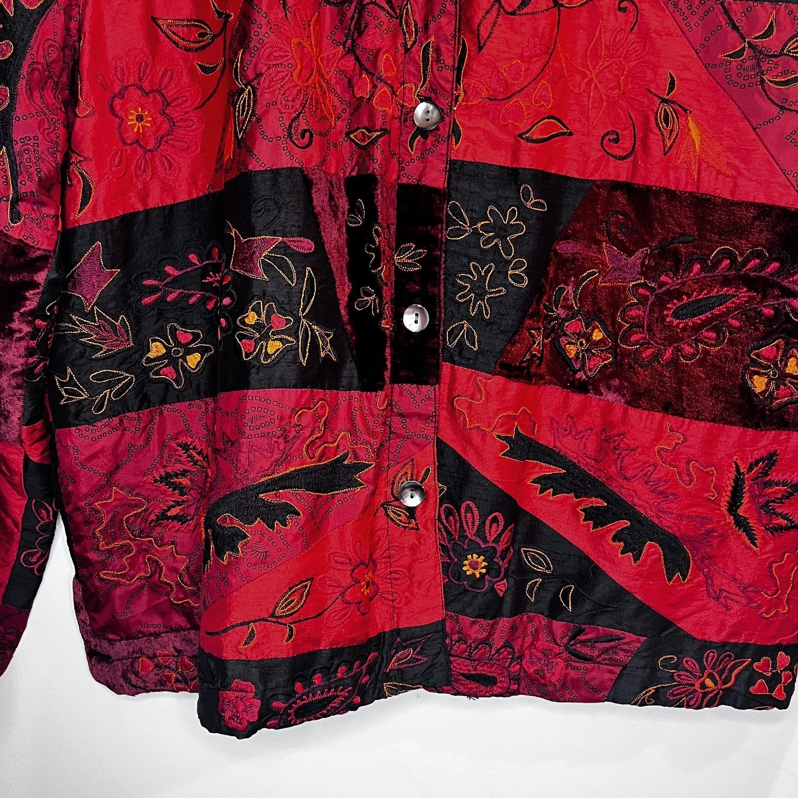 Chicos Patchwork Jacket Womens 3 Embroidered Silk… - image 8