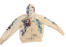 Vintage Ed Hardy By Christian Audigier Y2K Zip Hoodie Size L- See descriptioon
