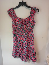 Old Navy Dress Women M Medium Pink Floral Sheath Short Elastic Waist Cotton