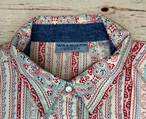 Wrangler Blues Pearl Snap Front Sleeveless Western Shirt Woman's Sz L - Picture 4 of 9