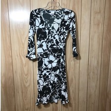 Vtg La Bella Whimsigoth Black White Floral Ruffled High Low Midi Wrap Dress S