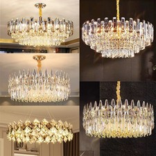 Crystal Ceiling Lamp Modern Chandelier Stainless Steel Gold Round Ceiling Lights