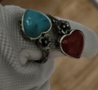 Southwest Style turquoise & coral  sterling silver Rope Band Hearts Flowers — photo 7