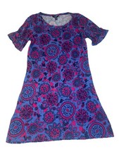 Hatley Dress Women's Size M Vibrant Blue Pink Knit Cotton Retro  Short Sleeve
