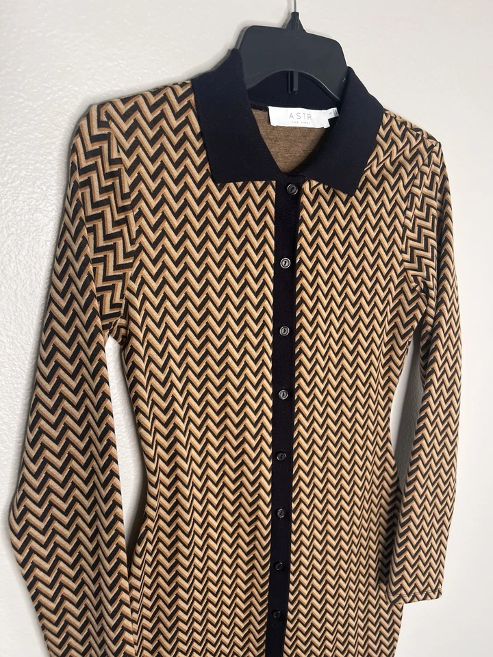 ASTR Kambrie Collared Chevron Mini Dress 1960s mod girl GoGo dress S #7 - Image 3 of 4