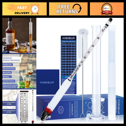 Alcohol Hydrometer Kit 0-200 Proof - Liquor Tester for Spirits & Distilling