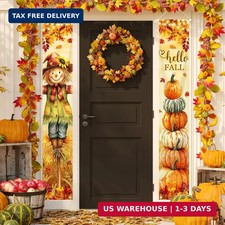 Hello Fall Porch Banner Autumn Scarecrow Pumpkin Fall Banner Harvest Decor  Tha