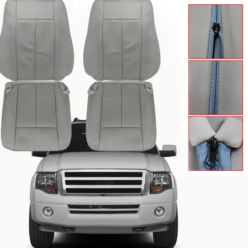 Driver & Passenger Leather Covers Stone Gray For 2007-2014 Ford Expedition Front