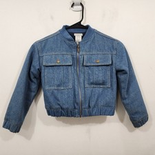 Max Studio Girls Denim Puffer Bomber Jacket Quilted Flannel Lined Zip Size 5/6