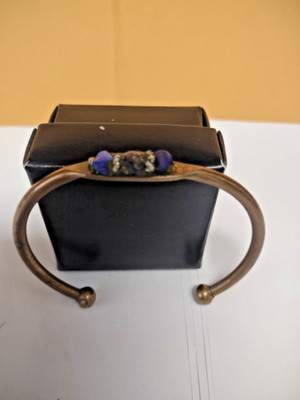 Marly Moretti Bracelet Cuff Bangle Brass Sodalite Pyrite Gems Designer Jewelry