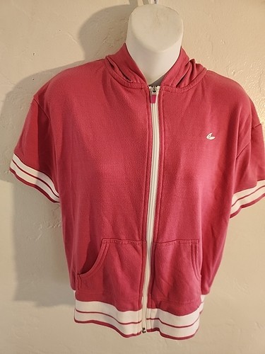 vintage 80s short sleeve sweatshirt etonic 70's pink hoody large zipp cropped - 第 2/11 張圖片