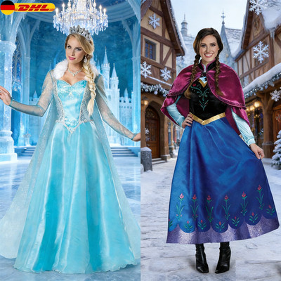Damen Frozen Prinzessin Elsa Anna Fasching Karneval Kostüm Party Kleider Cosplay