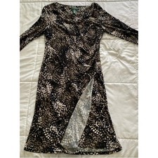 Lauren Ralph Lauren Black and Taupe Abstract Wrap-Style Dress