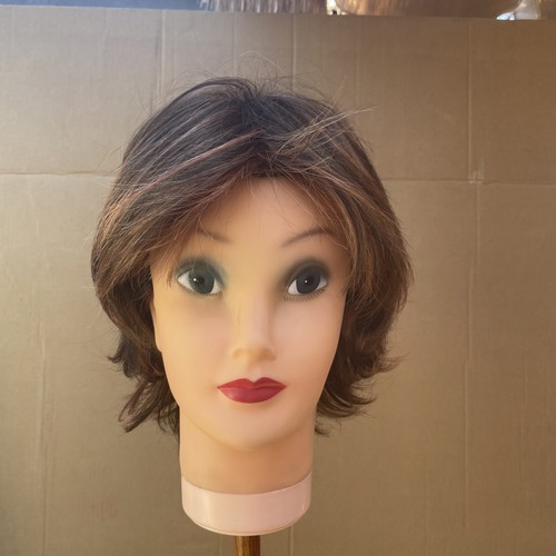 Godivas Secret Wig medium brown copper highlights  Short Cut Synthetic Hair #D