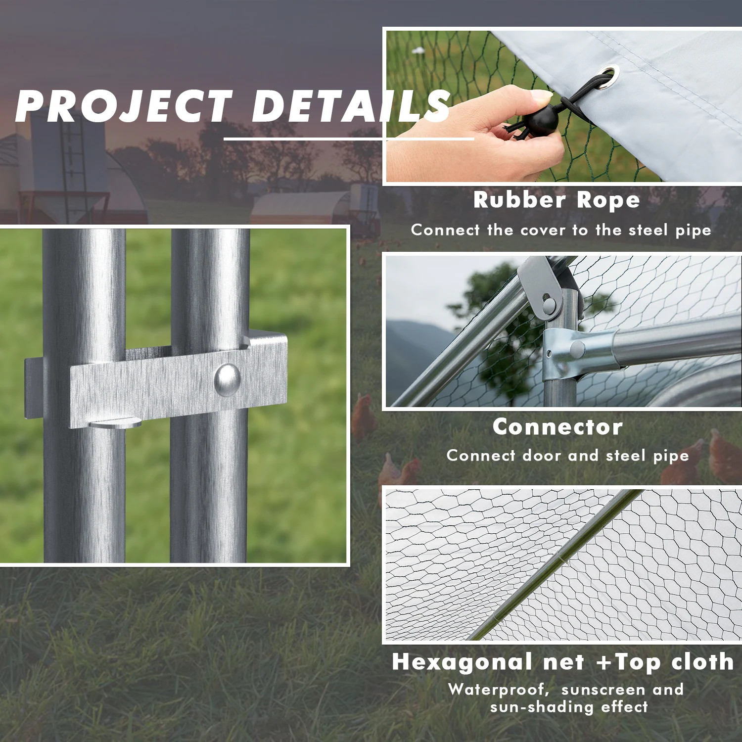 BOSSIN Bold Chicken Coop Run Large Metal Chicken Pen Outdoor,Poultry Cage Heavy