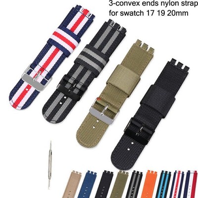 3-konvexe Enden Nylon-Gürtel Stoff Canvas Bänder für Swatch Uhrenarmband 17-20mm
