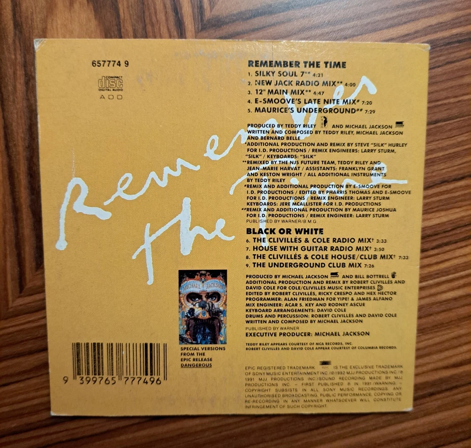 Michael Jackson Remember The Time The Remixes 1992 CD Single 9 Track Oz Pressing - Image 2 of 4