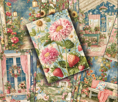 Set of 10 Patriotic/Strawberry Prints, junk journals, planners, wall art