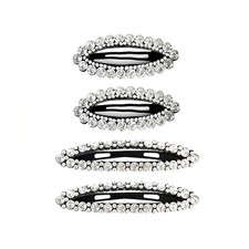 4 Pcs Oval Rhinestone Hair Clips French Sparkling Crystal Metal Snap Clips for