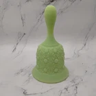 Vtg Fenton Bell Daisy & Button Satin Green Custard Uranium Glass Glows READ
