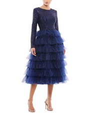Mac Duggal Ong Sleeve Ruffle Tiered Midi Dress Women's