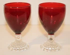 2 Vintage Anchor Hocking Boopie Glasses, Bubble Footed Ruby Red, 4” Tall, EUC