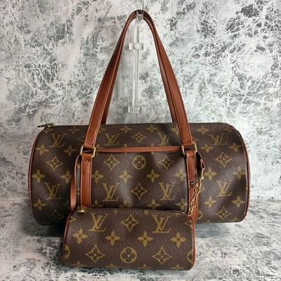 Louis Vuitton Monogram Papillon Brown Canvas Duffle Bag w Pouch Auth