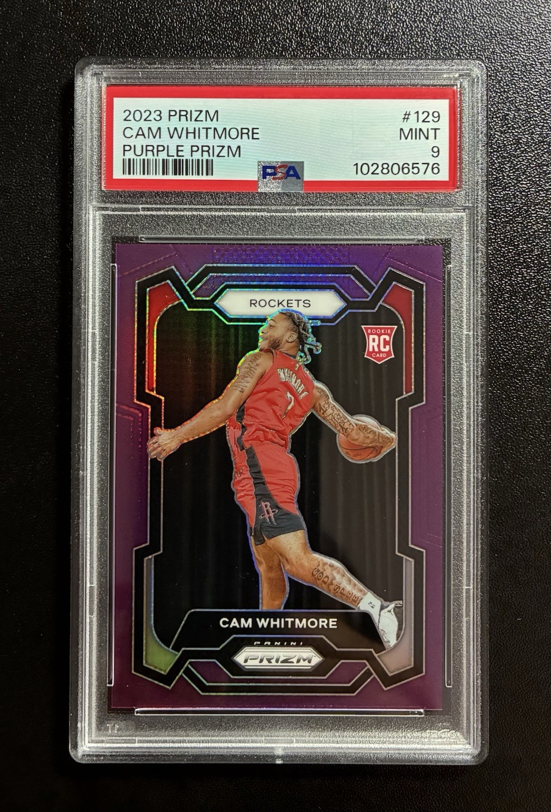 2023-24 Prizm Cam Whitmore #129 RC Rookie Purple 7/99 Jersey # Match PSA 9