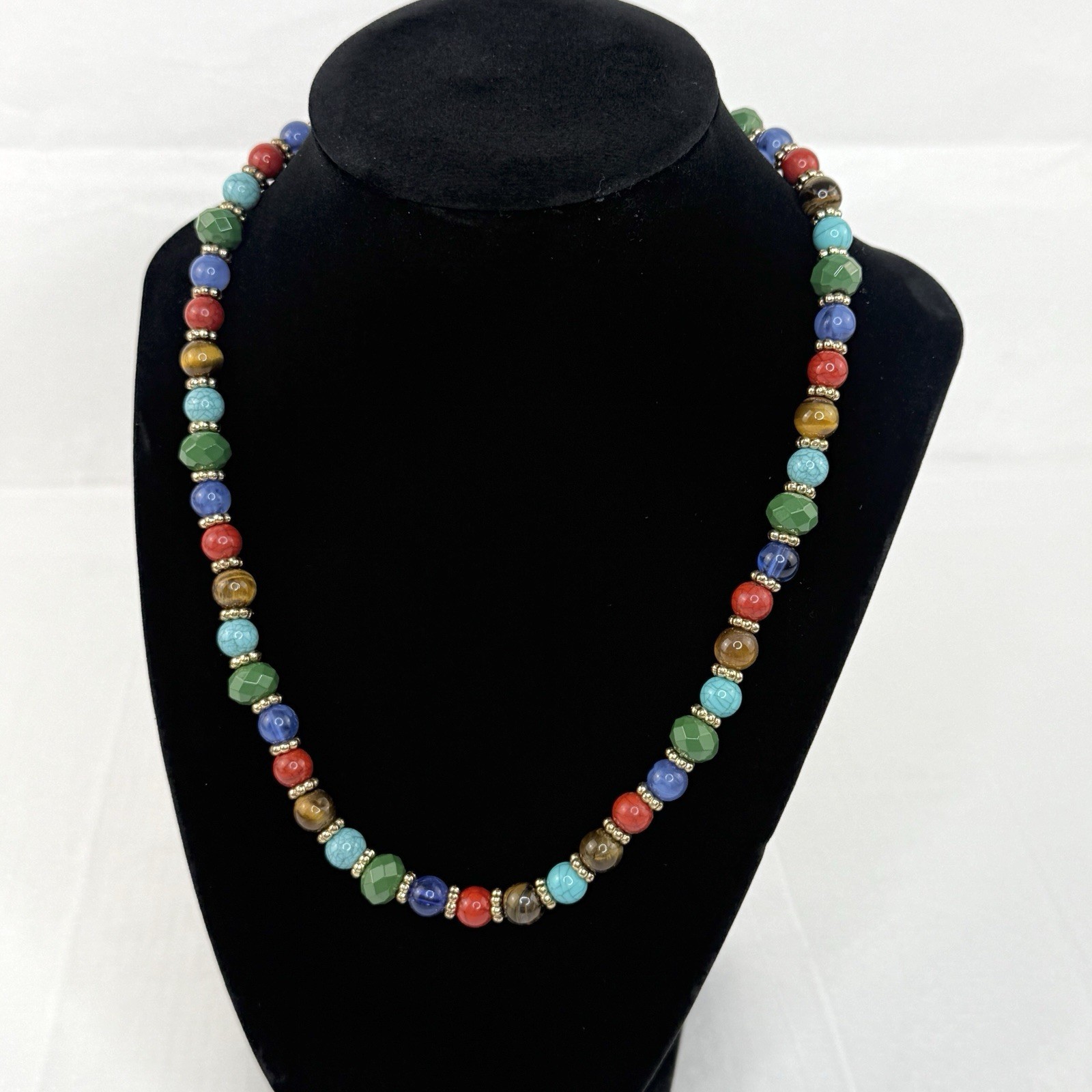 Chaps Statement Necklace Multicolor Beads Gemston… - image 3
