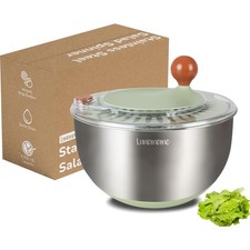 Salatschleuder Edelstahl 5L, rutschfest, Stopptaste, BPA-frei, gro&szlig;, robust