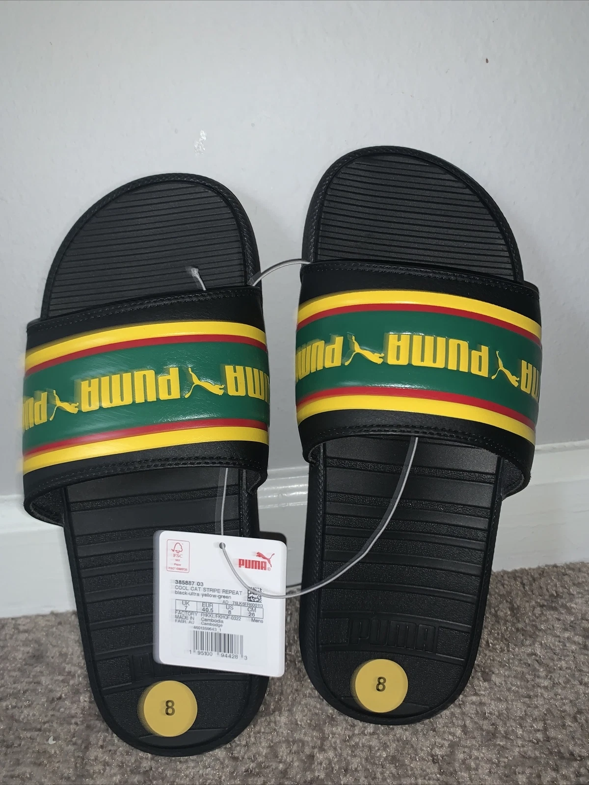 Sandali da uomo neri rossi gialli puma verdi a righe ripetute per gatti taglia 8