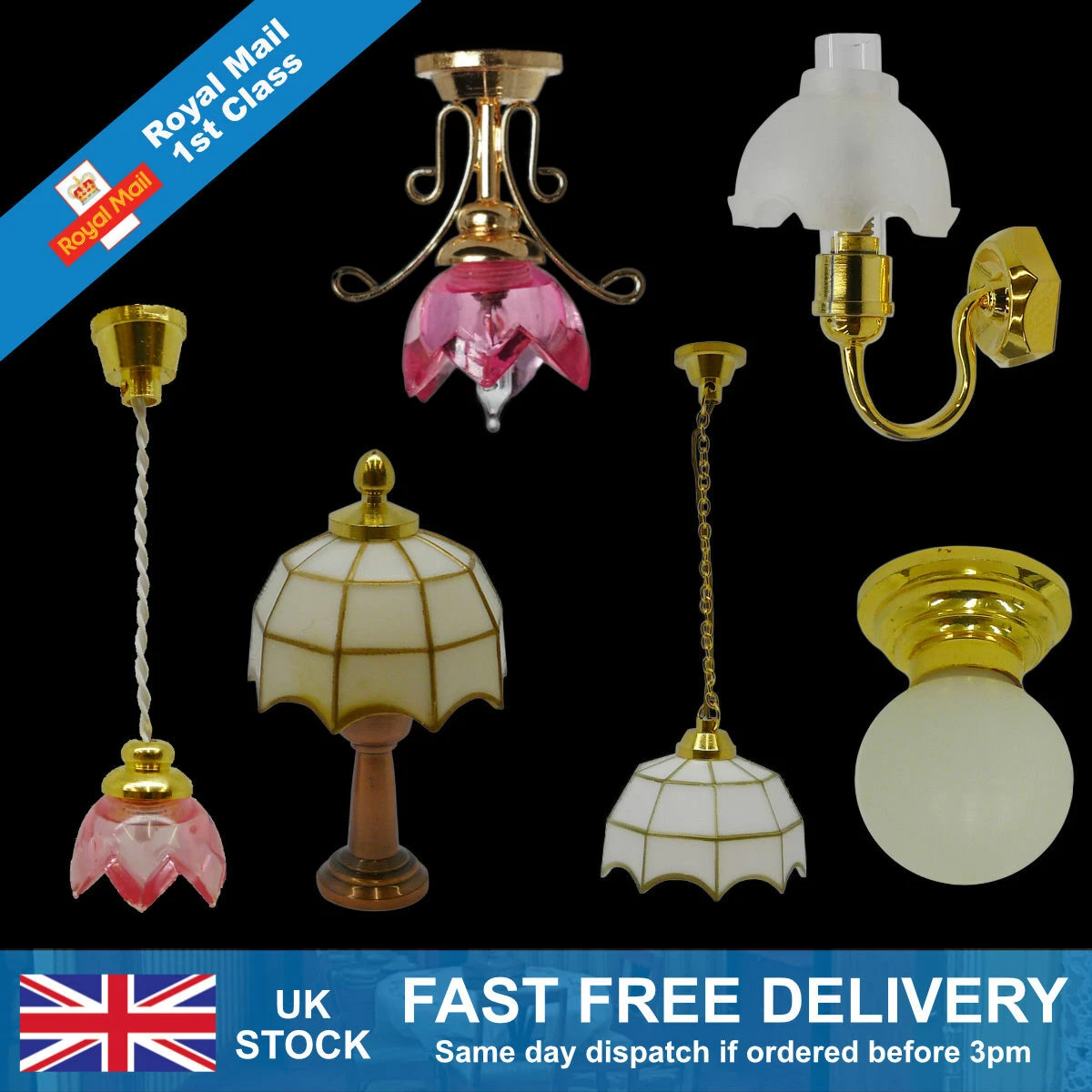 Dolls house hanging table wall ceiling lighting starter set 1 12 scale 12V