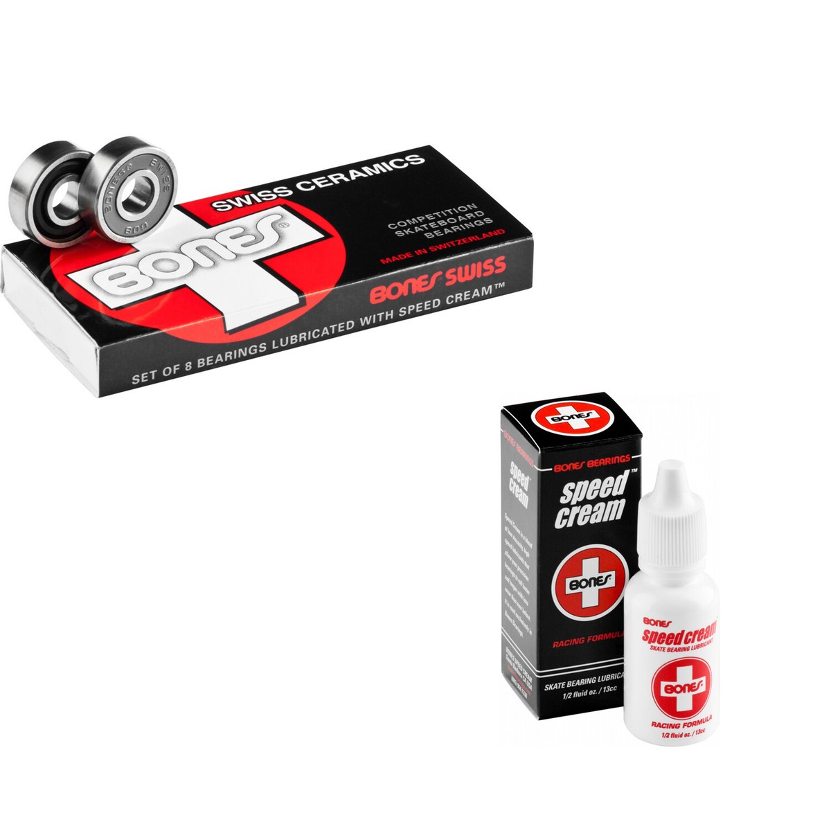 BONES SWISS CERAMIC Skateboard Bearings 8-Pack with Speed Cream
