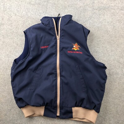 Vintage Anheuser Busch Jacket Large Blue Embroidered Logo Vest Zip Jocko