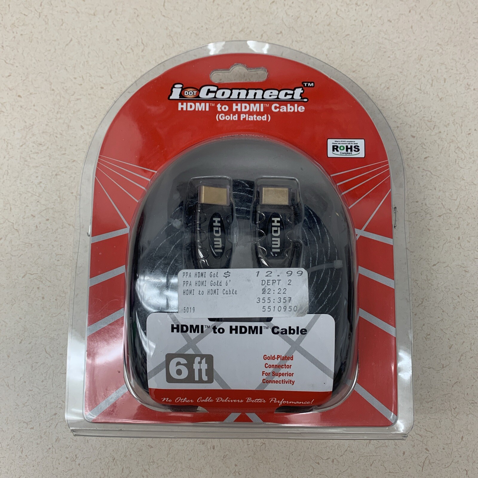 HDMI Cable Gold Plated 6ft PPA I Dot Connect New Open Box-image