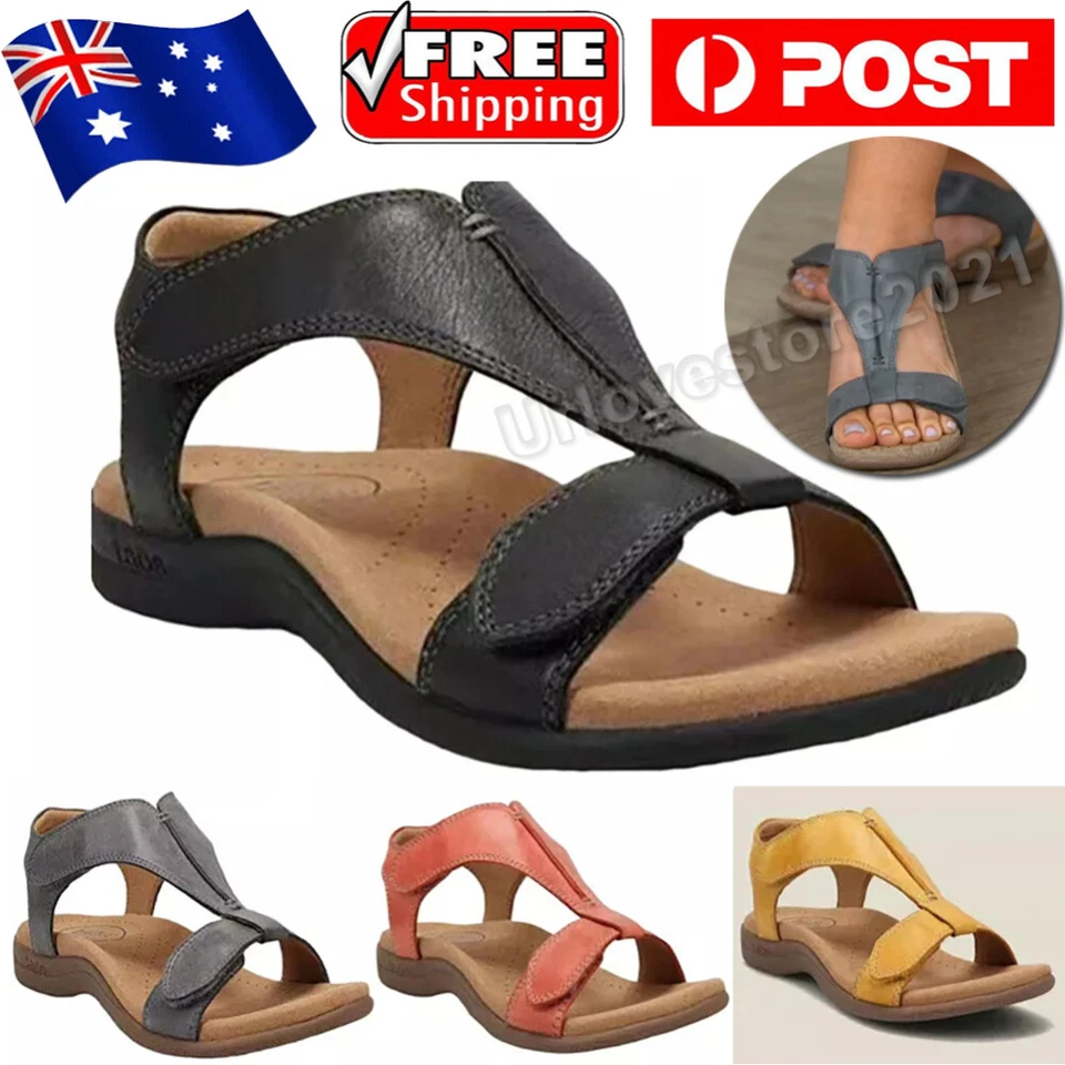 Women Orthopedic Open Toe Sandals Arch Support Flats Summer Beach Slippers Shoes