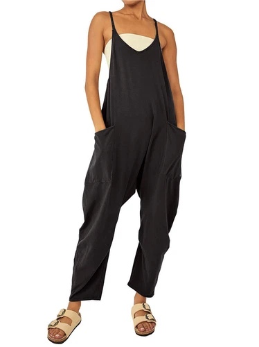 Jumpsuits Casual Rompers Sleeveless Loose Spaghetti Strap Baggy Pocket for Women - Bild 20 von 42