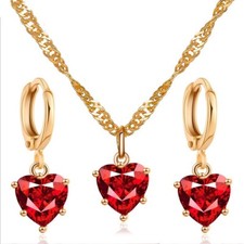 18K Gold Plated Heart Jewelry Set,Heart Pendant Necklace,Crystal Heart Earrings