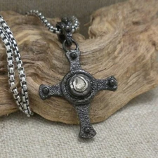 Sterling Silver Black Rhodium 0.8 Raw Diamond Cross by Keith JACK Chain Boxed