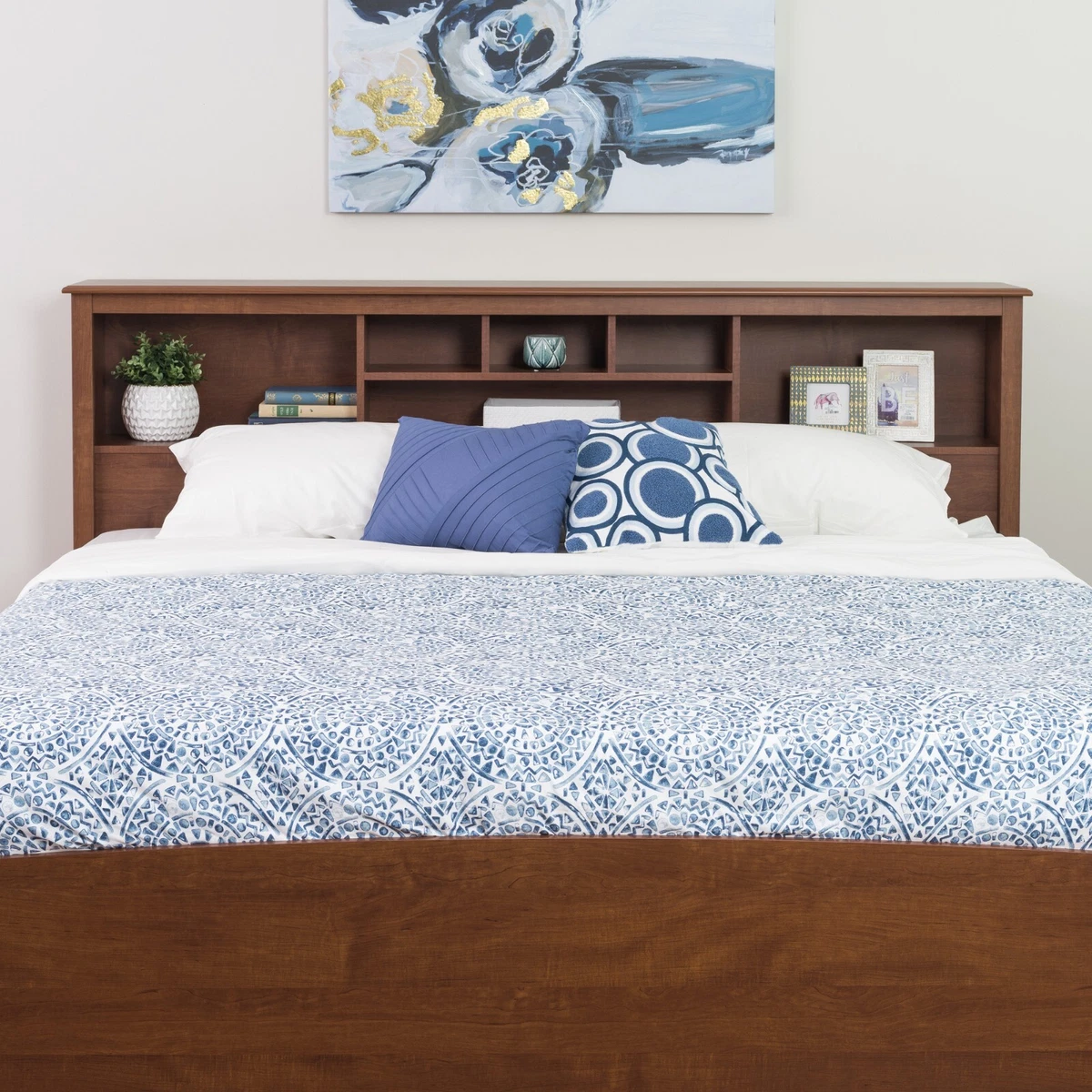 King size bookcase headboard with lights deals