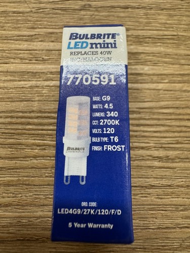 Bulbrite 861526 Pack of (2) 4.5 Watt Dimmable T4 G9 LED Bulbs- 340 Lumens - Picture 2 of 3