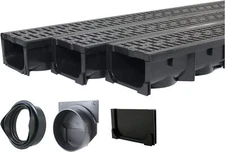 Drainage Trench - Channel Drain With Grate - Black Plastic - 3 x 39" - 117" long