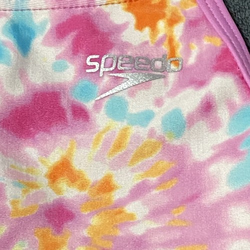Speedo Swimsuit 1 piece Youth Girls Large 12 Pink Orange Tie dye Bathing suit - Picture 3 of 6