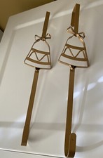 LOT of 2, Metal Jingle Bell Over the Door Wreath Holder Gold Color 19  