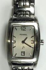 FOSSIL f2 WOMENS WATCH; DATE; SILVER CASE; WR; ES9555; SS SILVER BAND WORKS