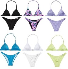 VICTORIAS SECRET VS SHINE HARDWARE BIKINI SWIM TOP BOTTOM SWIMSUIT SET STRAP NWT