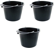 (Set of 3) Builders 3 Gallon Bucket(14L) with Metal Handle & Pouring Lip - Black