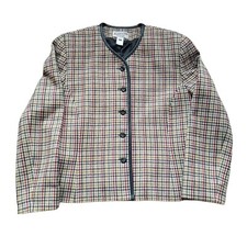 Pendleton 100 Virgin Wool Houndstooth Plaid Button Up Jacket Size 12 READ